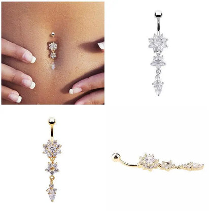 2023 Trendy Crystal Flower Belly Button Ring for Women - Versatile Body Jewelry