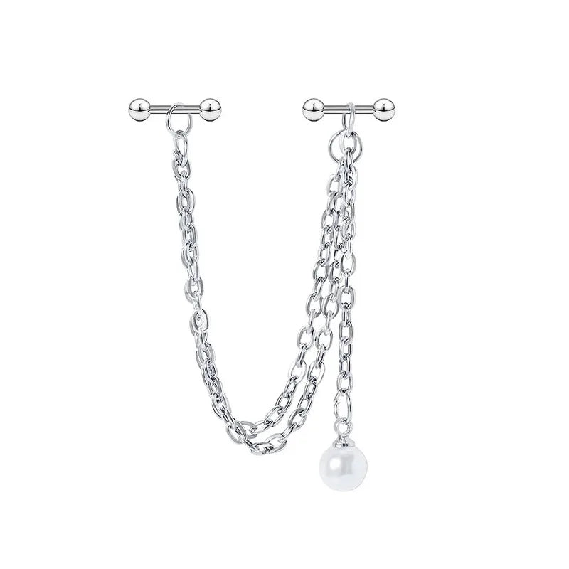 New Silver Color Industrial Piercing Chain Earrings for Women Fashion Ear Cartilage Helix Barbell Surgical Steel Jewelry Gifts