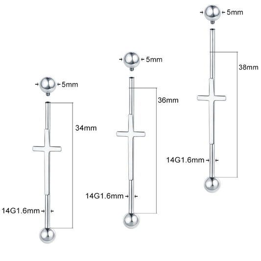 1PC Steel Cross Industrial Piercings Orelha Cartilagem Industrial Barbell Earrings Piercing Bar Scaffold Ear Cartilage Helix 14G