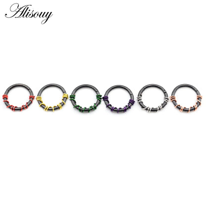 Alisouy 1PC Stainless Steel Twist Wire Hinged Clicker Nose Hoop Rings Ear Cartilage Tragus Daith Septum Body Piercing Jewelry