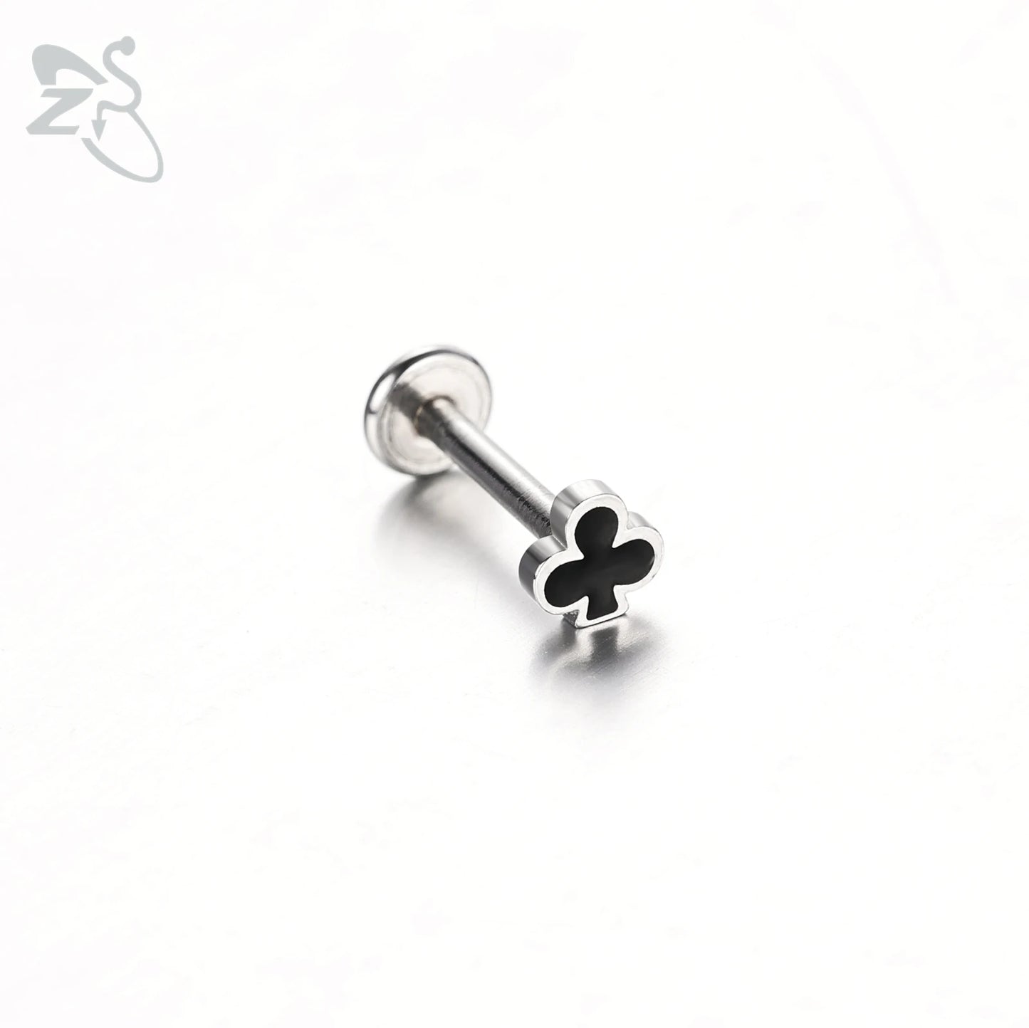 ZS 1 Piece 16G Stainless Steel Labret Lip Piercing Spade Heart Diamond Club Shape Ear Cartilage Tragus Helix Piercings 6MM/8MM