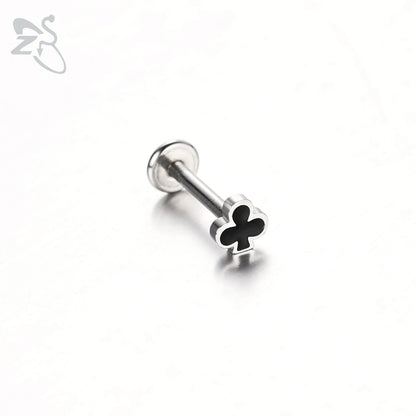 ZS 1 Piece 16G Stainless Steel Labret Lip Piercing Spade Heart Diamond Club Shape Ear Cartilage Tragus Helix Piercings 6MM/8MM