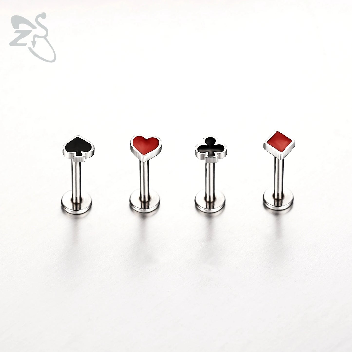 ZS 1 Piece 16G Stainless Steel Labret Lip Piercing Spade Heart Diamond Club Shape Ear Cartilage Tragus Helix Piercings 6MM/8MM
