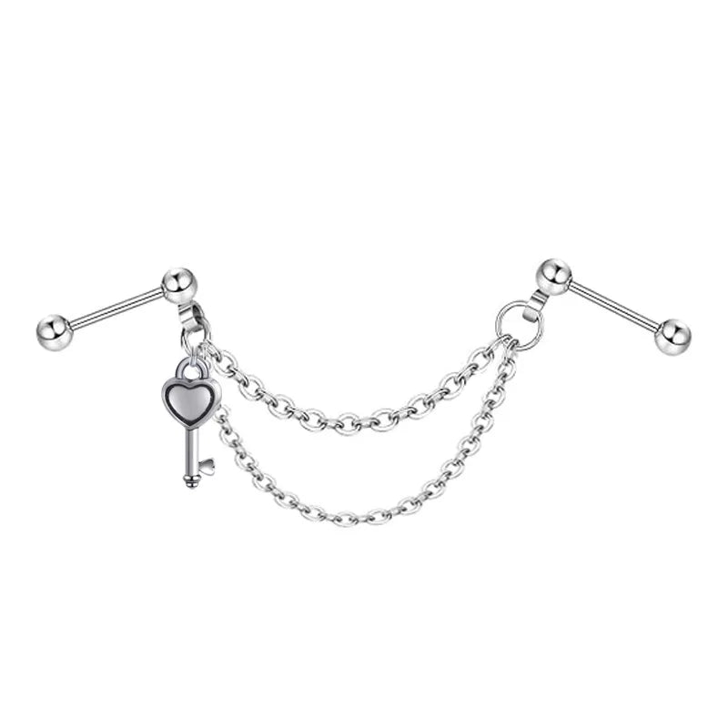 Fashion Double Piercing Chain Stud Earring Industrial Piercing Chain Earrings Tassel Cartilage Helix Jewelry