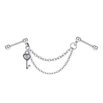 Fashion Double Piercing Chain Stud Earring Industrial Piercing Chain Earrings Tassel Cartilage Helix Jewelry