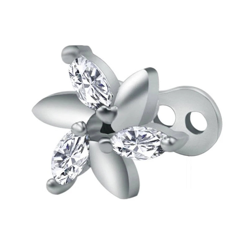 Elegant Stainless Steel Dermal Anchor Set with Cubic Zirconia