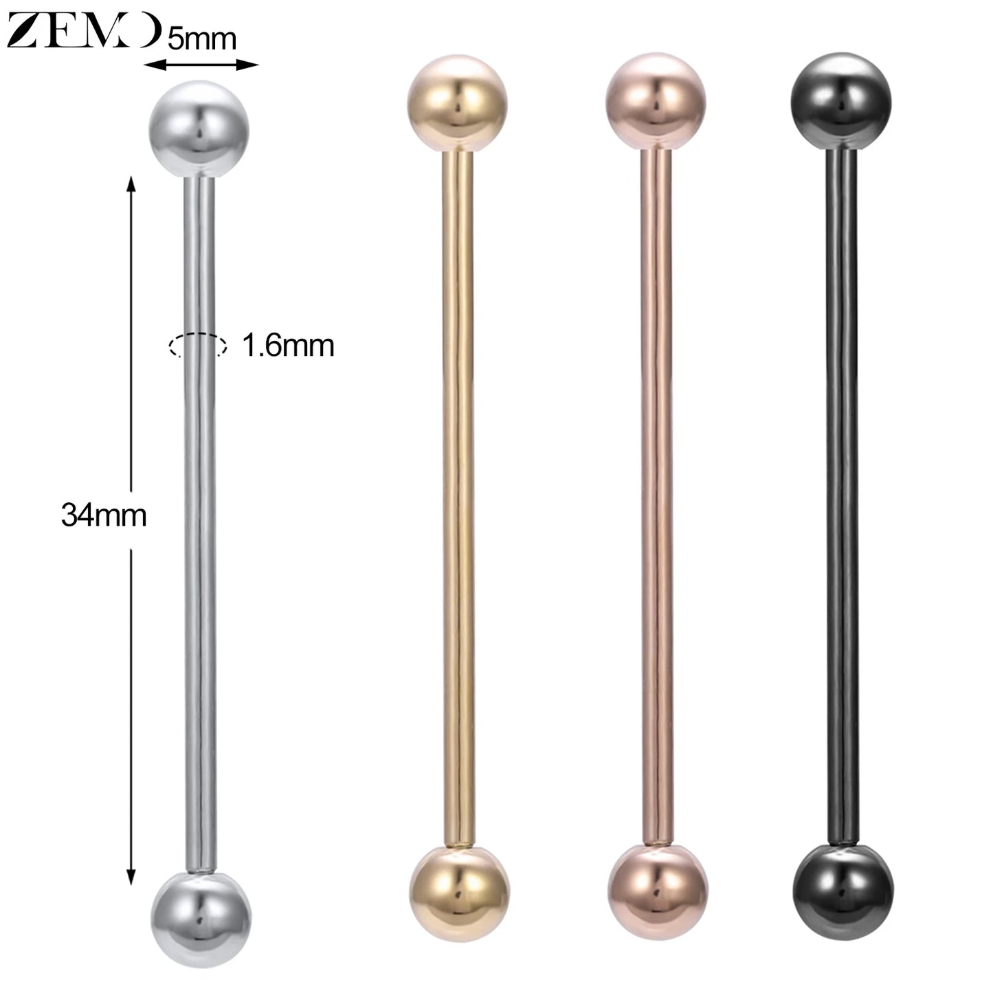 ZEMO 38MM Stainless Steel Industrial Barbell Earrings - Unisex, Multistyle