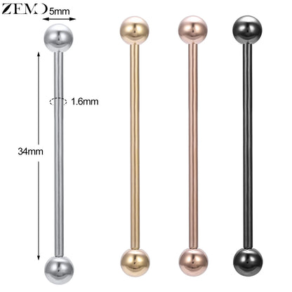 ZEMO 38MM Stainless Steel Industrial Barbell Earrings - Unisex, Multistyle