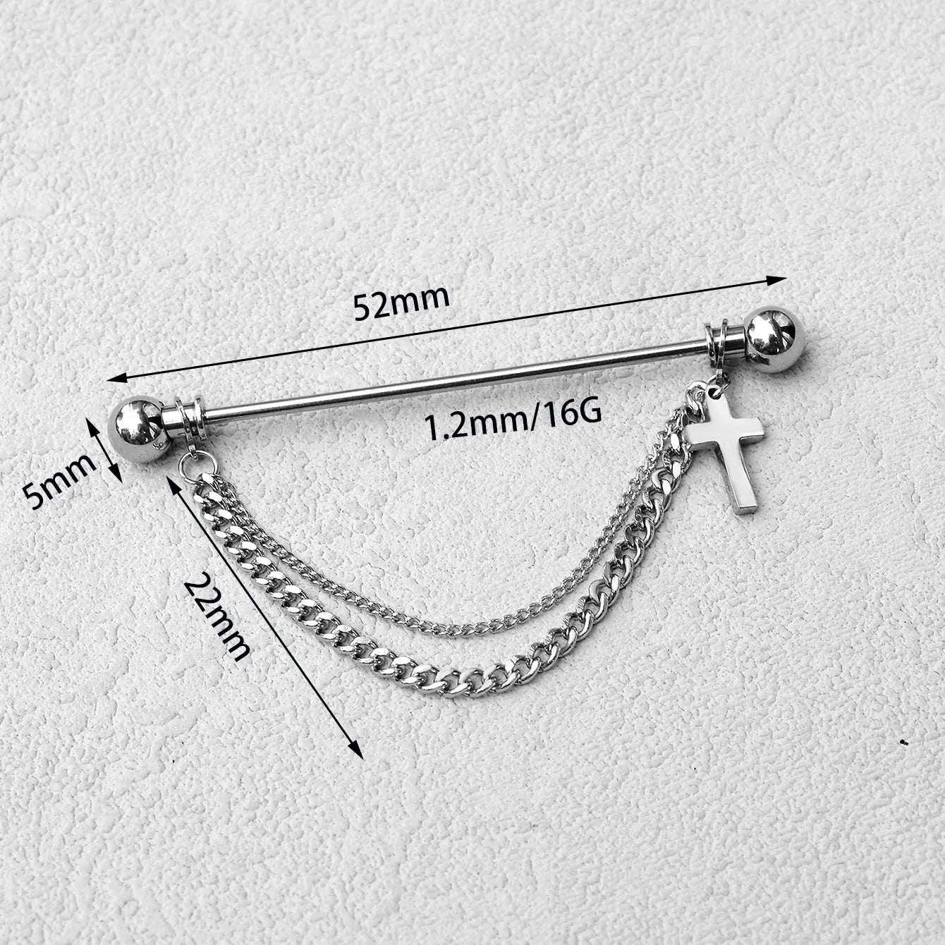 1PC Surgical Steel Industrial Piercing Jewelry With Chain Tassel Bridge Piercing Barbell Earrings Scaffold Bar for Women Men 16G