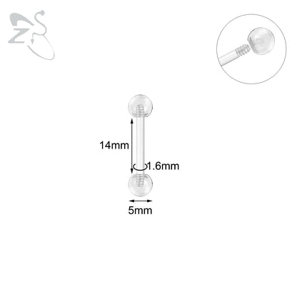 ZS 1PC Acrylic Stud Earring for Women Men Transparent Double Headed Round Earring Ear Helix Conch Cartilage Piercing 14G Jewelry