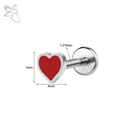 ZS 1 Piece 16G Stainless Steel Labret Lip Piercing Spade Heart Diamond Club Shape Ear Cartilage Tragus Helix Piercings 6MM/8MM