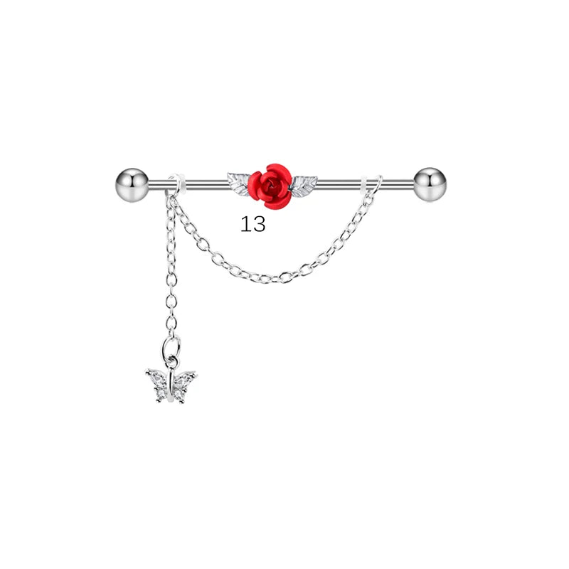 1PCS Stainless Steel dangling Industrial Piercing Barbell 14G Star Industrial Earring Tragus Cartilage Jewelry Industrial Rings