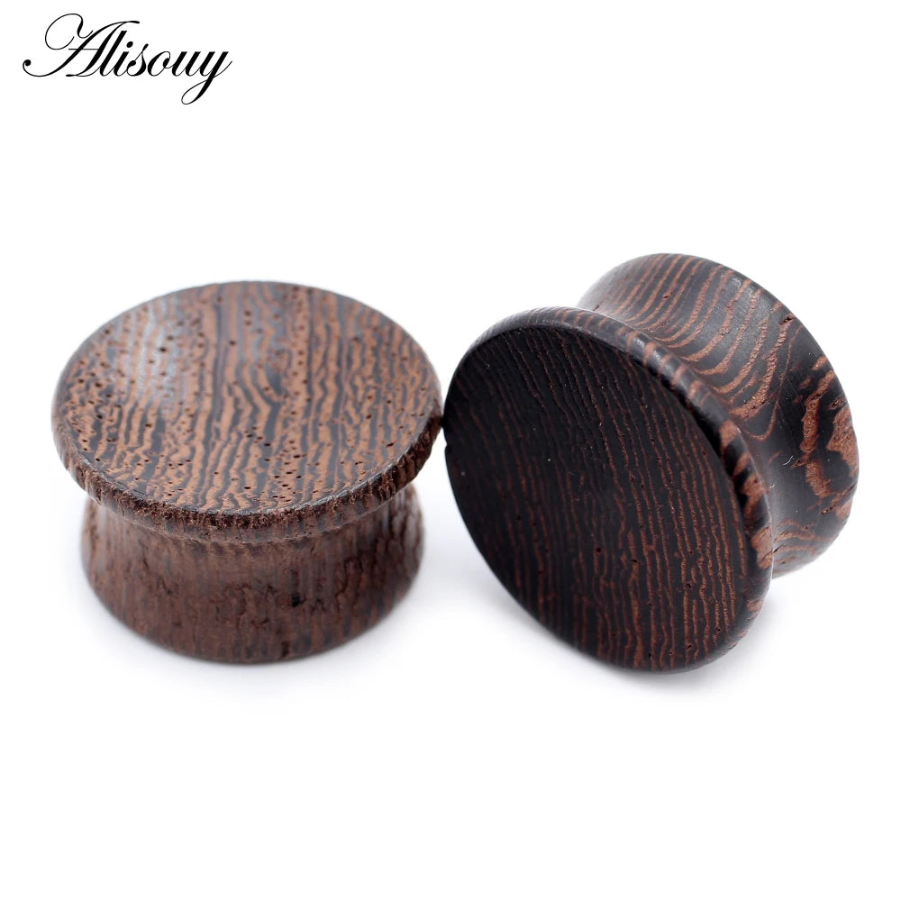 Alisouy 2pcs 6mm-20mm Concave Natural Wood Men Women Ear Tunnels Plugs Expander Stretchers Gauges Earrings Piercing Body Jewelry