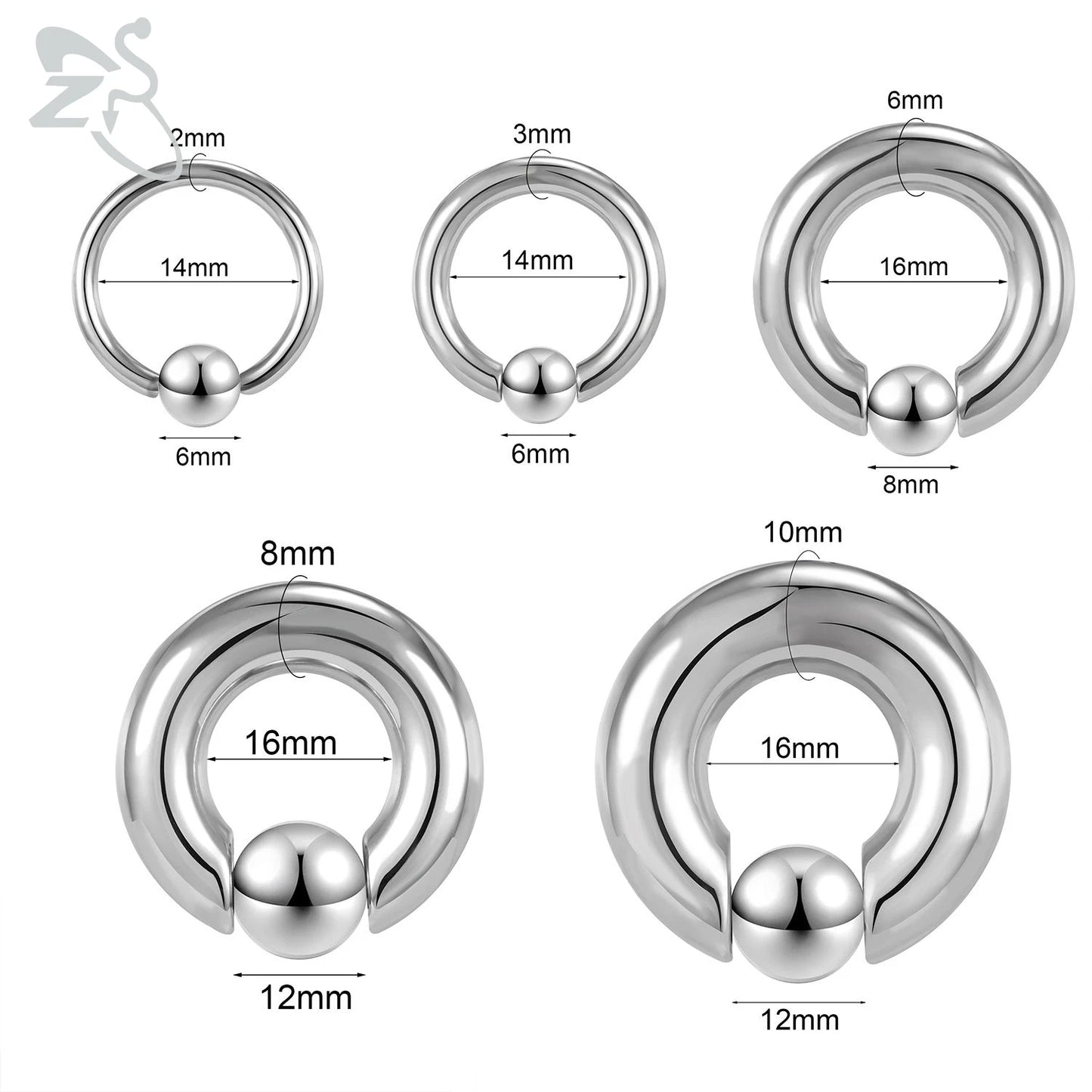 ZS 1 Piece 2/4/6/8G Stainelss Steel Horseshoe Nose Ring Men Internal Threaded Large Gauge Piercings Ear Expander Septum Piercing