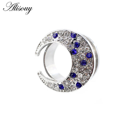 Alisouy 2pcs Stainless Steel Flower Zirconia Moon Star Clock Heart Screw Ear Tunnels Plugs Expander Gauges Body Piercing Jewelry