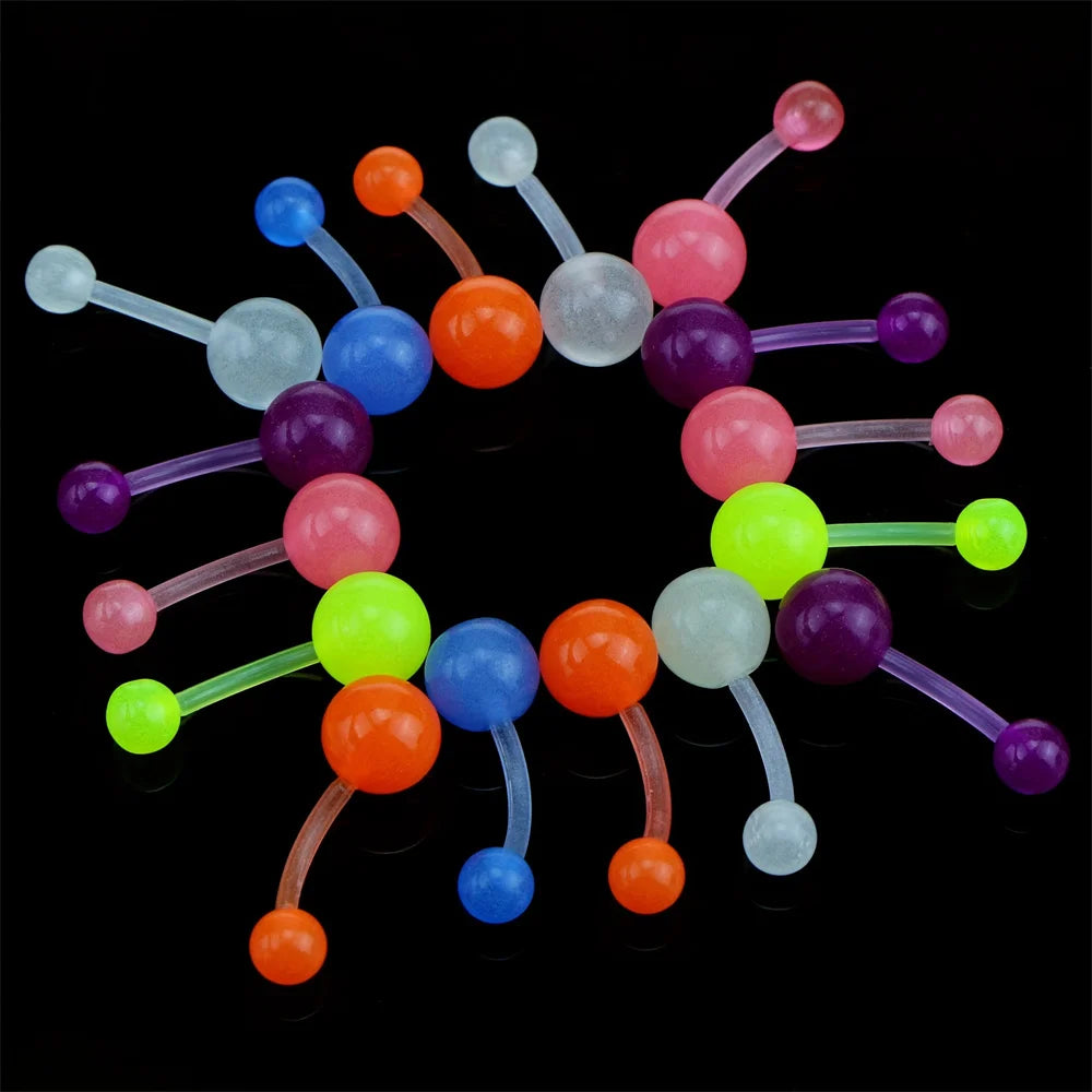 Glow in the Dark Acrylic Body Piercing Jewelry Set of 20 - Versatile Style for All Occasions