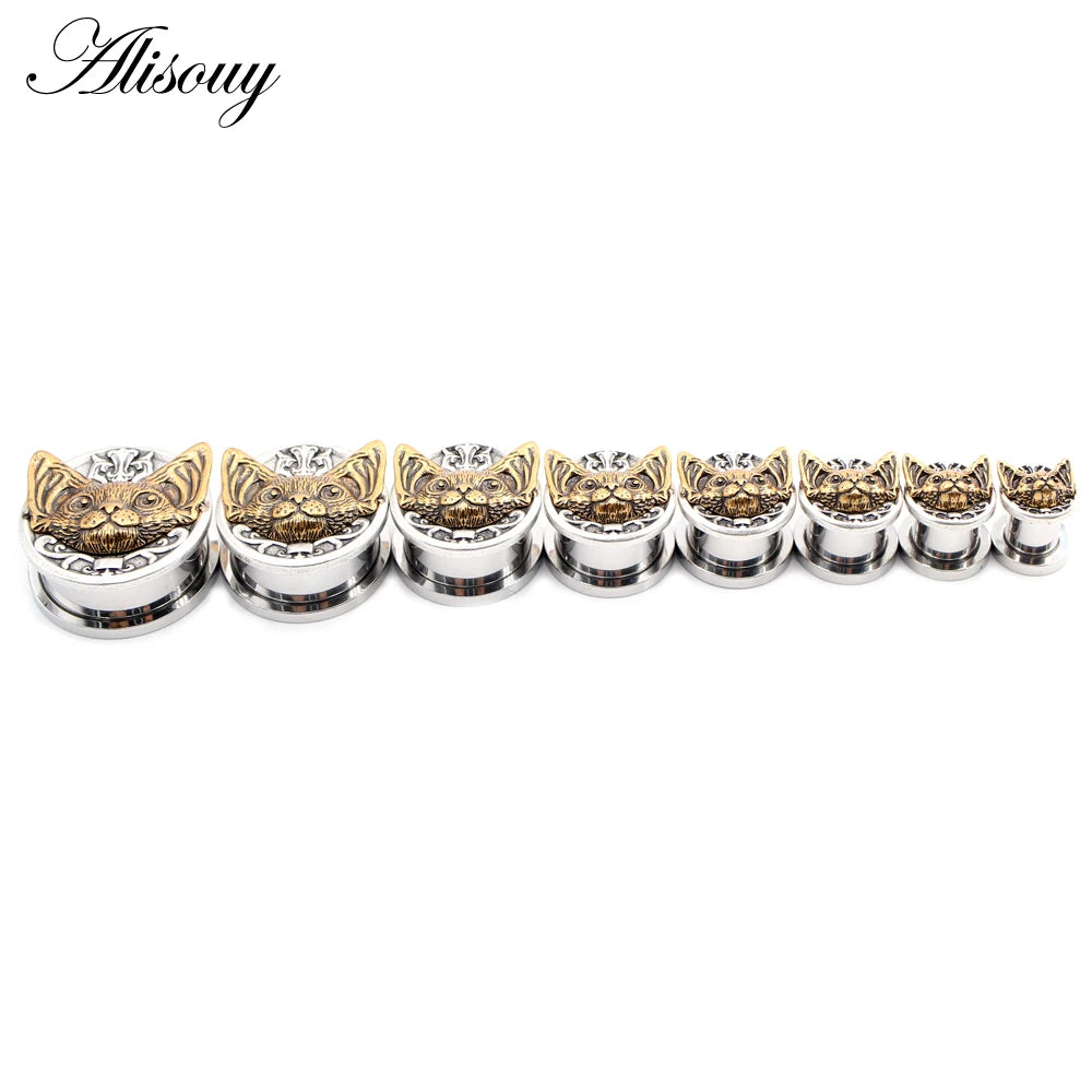 2PCS Stainless Steel Star Moon Sun Skull Cat Butterfly Ear Gauges Tunnels Plugs Expander Stretcher Piercing Body Jewelry