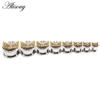 2PCS Stainless Steel Star Moon Sun Skull Cat Butterfly Ear Gauges Tunnels Plugs Expander Stretcher Piercing Body Jewelry