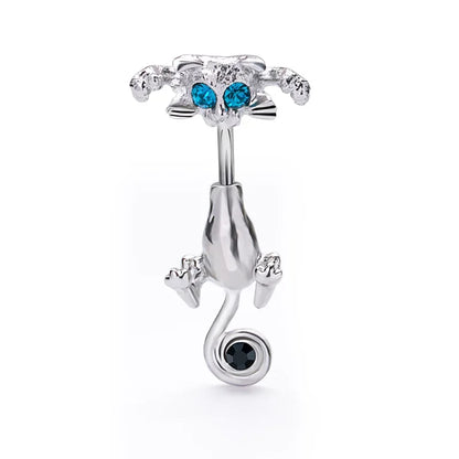 Elegant Stainless Steel Cat-Shaped Belly Ring with Zircon Detailing