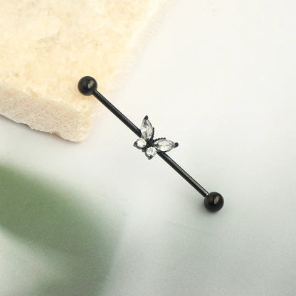External thread piercing jewelry Industrial barbell earrings Butterfly zircon ear bridge double piercing earrings