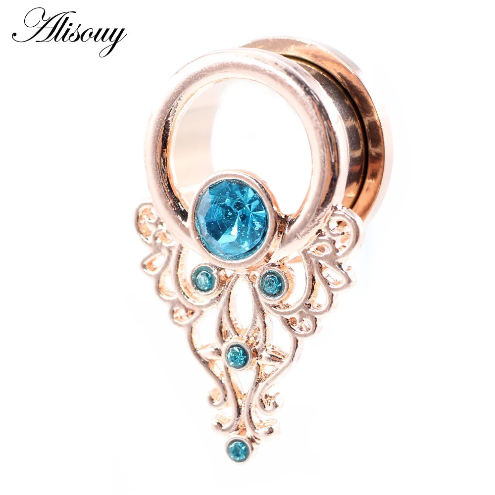 Alisouy 2pcs Stainless Steel Flower Triangle Cone Owl Zircon Star Screw Ear Tunnels Plugs Expander Gauges Body Piercing Jewelry