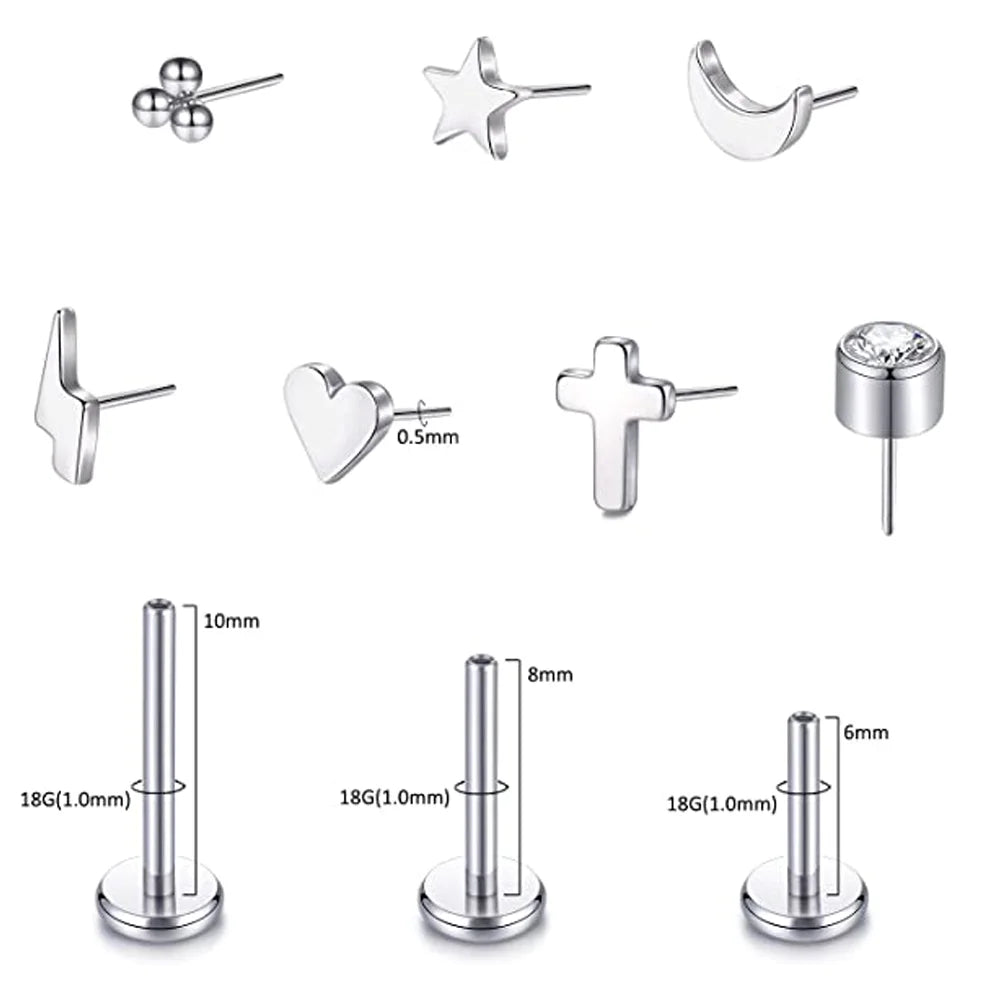 G23 Titanium Threadless Labret Studs Piercing Jewelry 16G Push Pin Cartilage Helix Tragus Earrings for Women Lip Stud Earrings