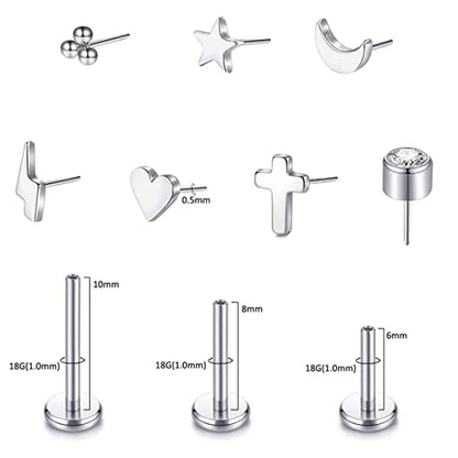 G23 Titanium Threadless Labret Studs Piercing Jewelry 16G Push Pin Cartilage Helix Tragus Earrings for Women Lip Stud Earrings