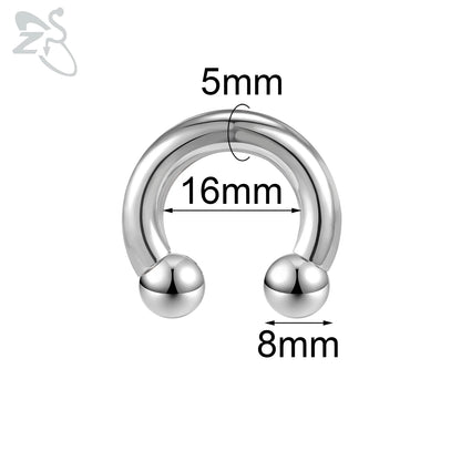 ZS 1 Piece 2/4/6/8G Stainelss Steel Horseshoe Nose Ring Men Internal Threaded Large Gauge Piercings Ear Expander Septum Piercing
