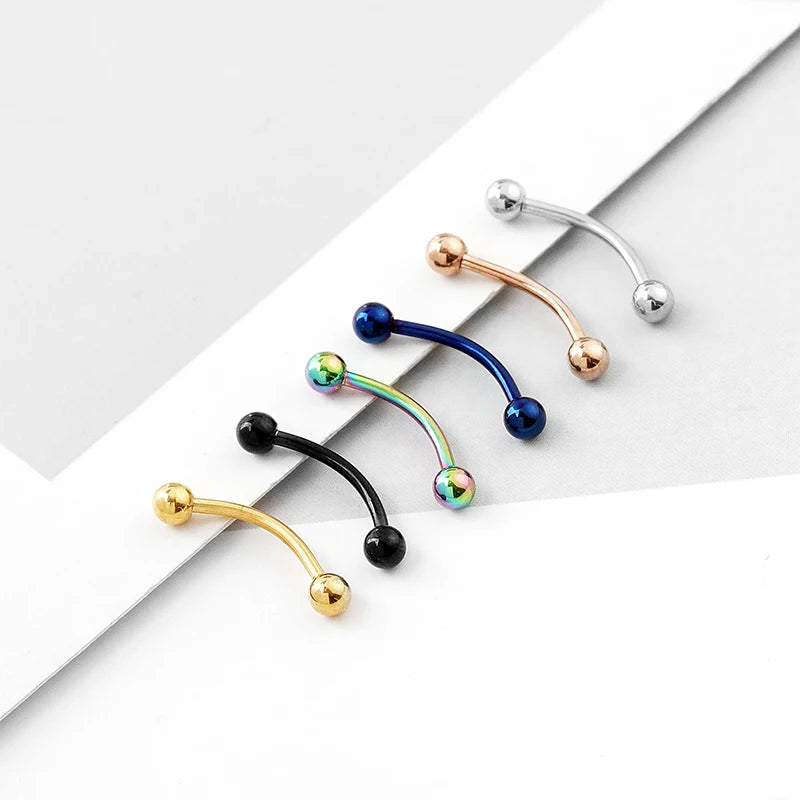 6PCS Stainless Steel Curved Barbell Jewelry - Banana Shape Eyebrow/Lip Ring, Helix/Navel/Cartilage Earring for Men Women
