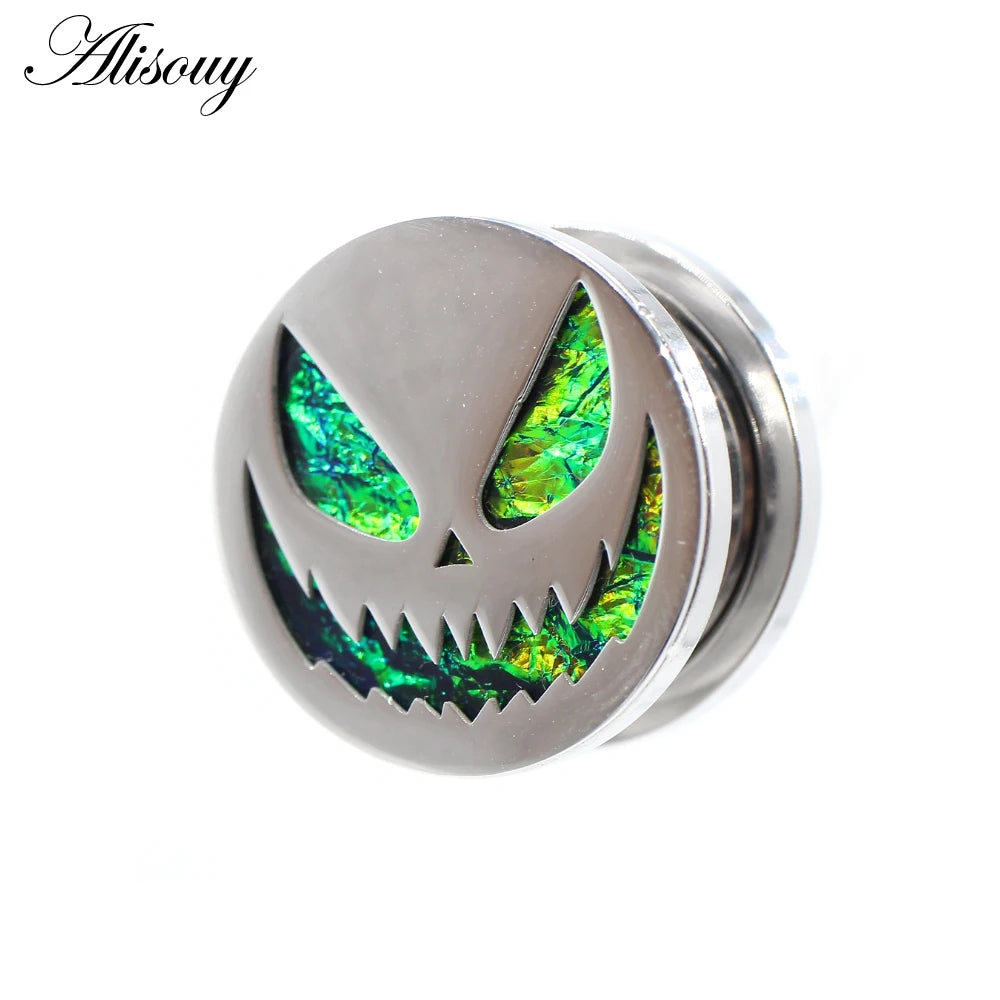 Alisouy 2pcs New Stainless Steel Round Pumpkin Easter Ear Gauges Tunnels Plugs Expander Stretcher Earrings Piercing Body Jewelry
