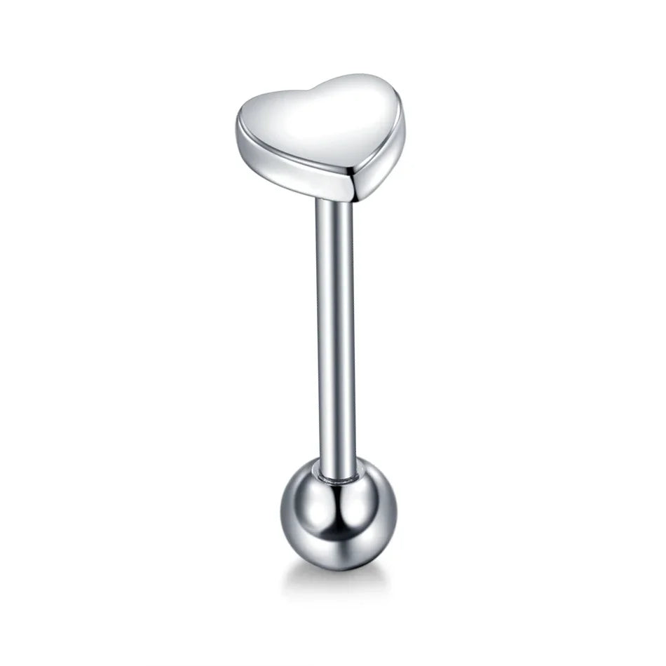 1PC Stainless Steel Heart Shaped Tongue Ring Barbell Tongue Piercing Cute Bar Ear Tragus Studs Labret Piercing Body Jewelry