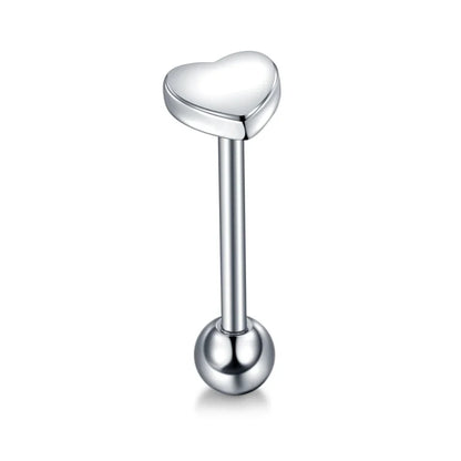 1PC Stainless Steel Heart Shaped Tongue Ring Barbell Tongue Piercing Cute Bar Ear Tragus Studs Labret Piercing Body Jewelry