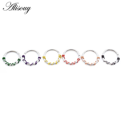 Alisouy 1PC Stainless Steel Twist Wire Hinged Clicker Nose Hoop Rings Ear Cartilage Tragus Daith Septum Body Piercing Jewelry
