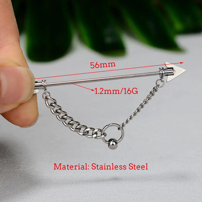 1PC Surgical Steel Industrial Piercing Jewelry With Chain Tassel Bridge Piercing Barbell Earrings Scaffold Bar for Women Men 16G