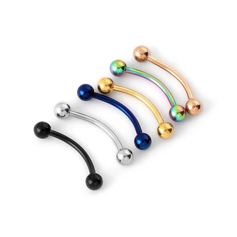 6PCS Stainless Steel Curved Barbell Jewelry - Banana Shape Eyebrow/Lip Ring, Helix/Navel/Cartilage Earring for Men Women