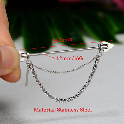 1PC Surgical Steel Industrial Piercing Jewelry With Chain Tassel Bridge Piercing Barbell Earrings Scaffold Bar for Women Men 16G
