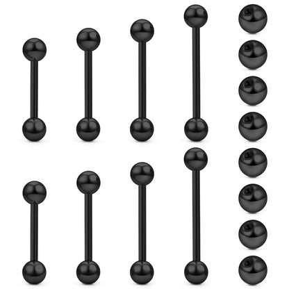 14G 16G Nipple Tongue Rings Stainless Steel Barbells Piercing Jewelry Silvery Black Golden 12mm-18mm Length Ball Size 5MM 6MM