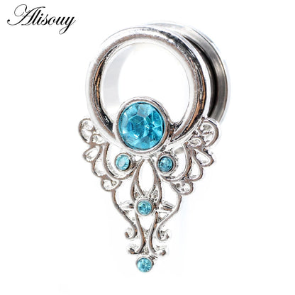 Alisouy 2pcs Stainless Steel Flower Triangle Cone Owl Zircon Star Screw Ear Tunnels Plugs Expander Gauges Body Piercing Jewelry