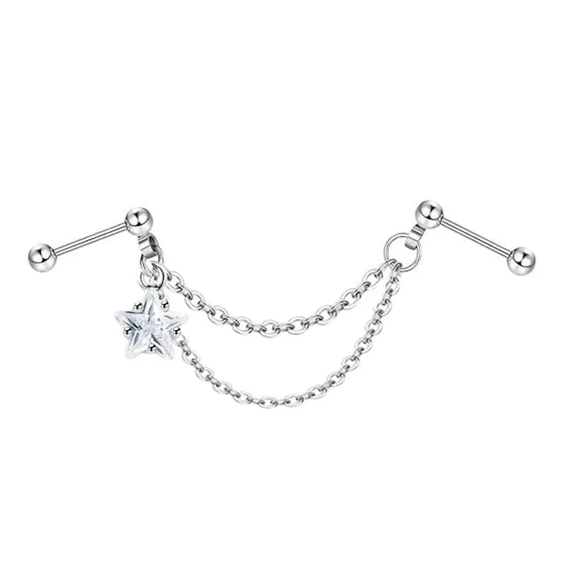 Fashion Double Piercing Chain Stud Earring Industrial Piercing Chain Earrings Tassel Cartilage Helix Jewelry