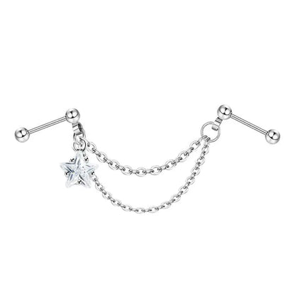 Fashion Double Piercing Chain Stud Earring Industrial Piercing Chain Earrings Tassel Cartilage Helix Jewelry