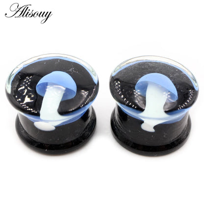 Alisouy 2pcs Transparent Round Glass Luminous Jellyfish Ear Gauges Tunnels Plugs Flesh Stretcher Expander Piercing Body Jewelry
