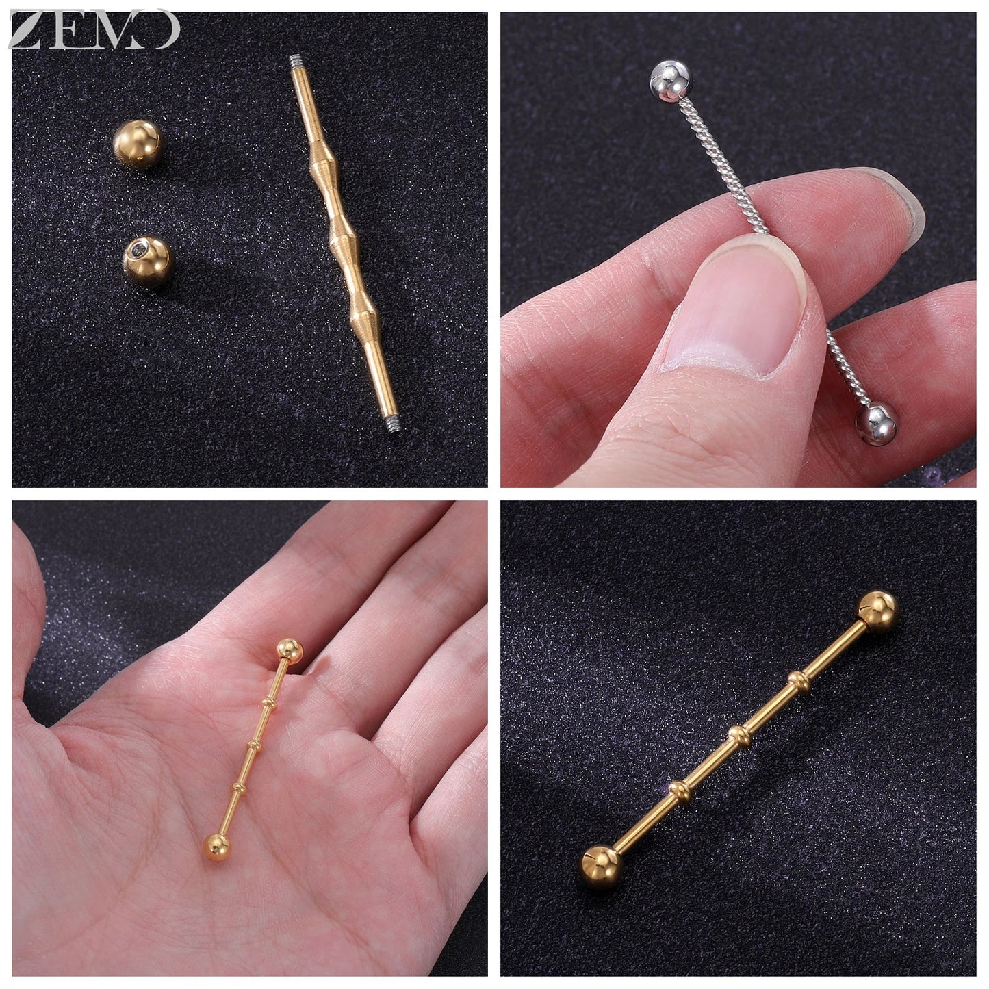 ZEMO 14G Stainless Steel Industrial Barbell Earrings - Versatile and Stylish for All Occasions