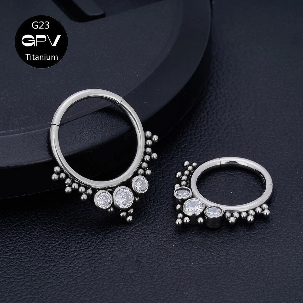 G23 Titanium Nose Ring with Zircon & Opal - Versatile Body Jewelry