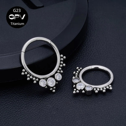 G23 Titanium Nose Ring with Zircon & Opal - Versatile Body Jewelry