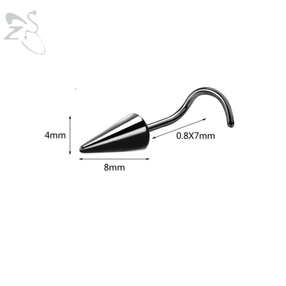 ZS 1PC 20G Spike Nose Ring Stainless steel Nose Stud Black Color Cone Nostril Piercing L-Shaped Seputm Nose Hole Body Piercings