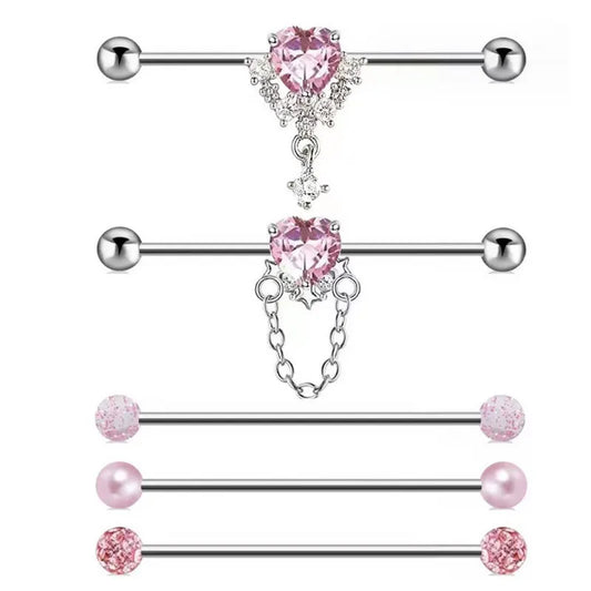 1PC Industrial Piercing Barbells Jewelry Stainless Steel CZ Heart Ball Pearl Cartilage Helix Earring Body Piercing for Women Men