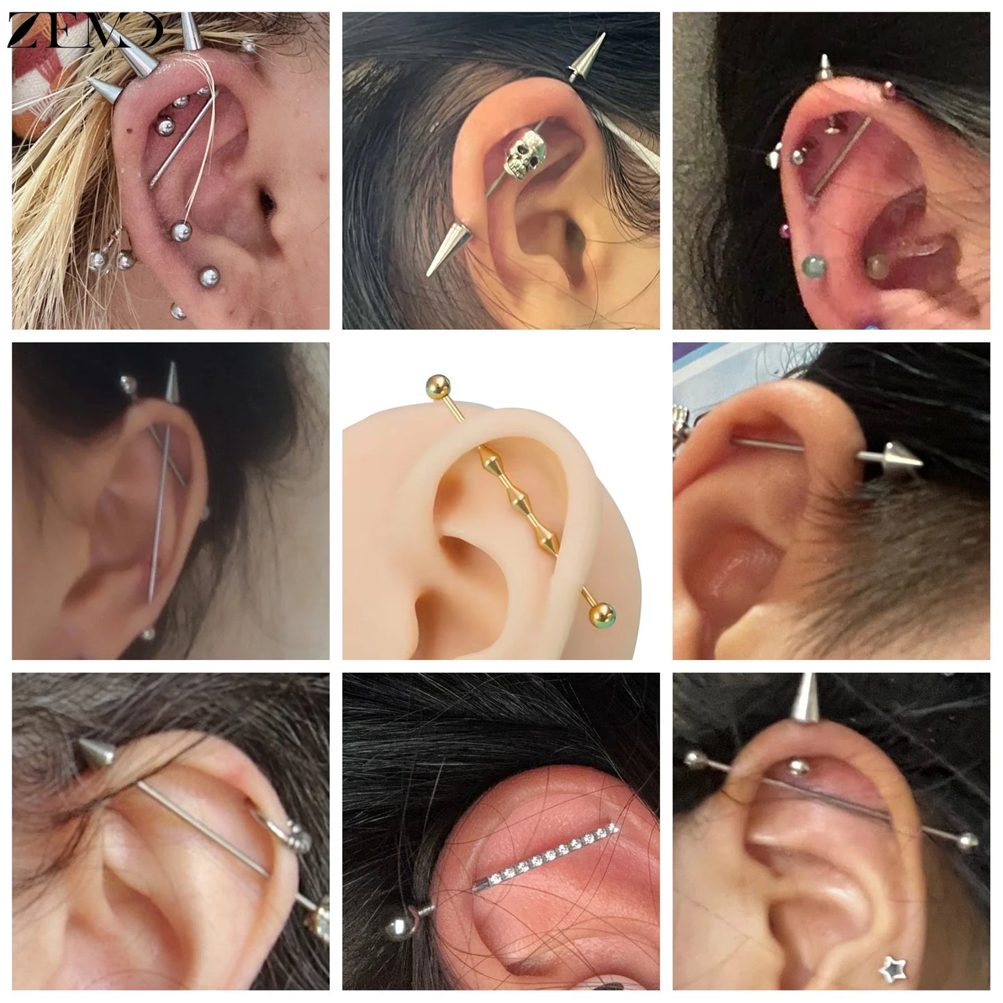 ZEMO 38MM Stainless Steel Industrial Barbell Earrings - Unisex, Multistyle