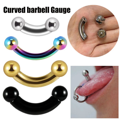 1PCS Surgical Steel Big Size Curved Ring Large Gauge Tongue Curved barbell Curved Banana Gauge Man Body Piercing Jewelry