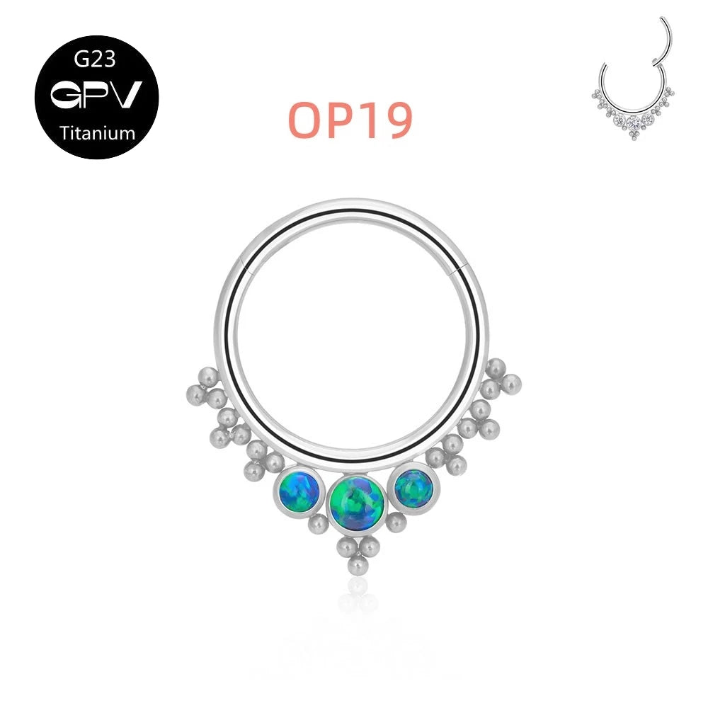 G23 Titanium Nose Ring with Zircon & Opal - Versatile Body Jewelry