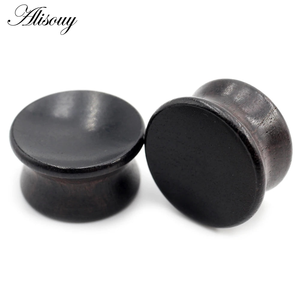 Alisouy 2pcs 6mm-20mm Concave Natural Wood Men Women Ear Tunnels Plugs Expander Stretchers Gauges Earrings Piercing Body Jewelry